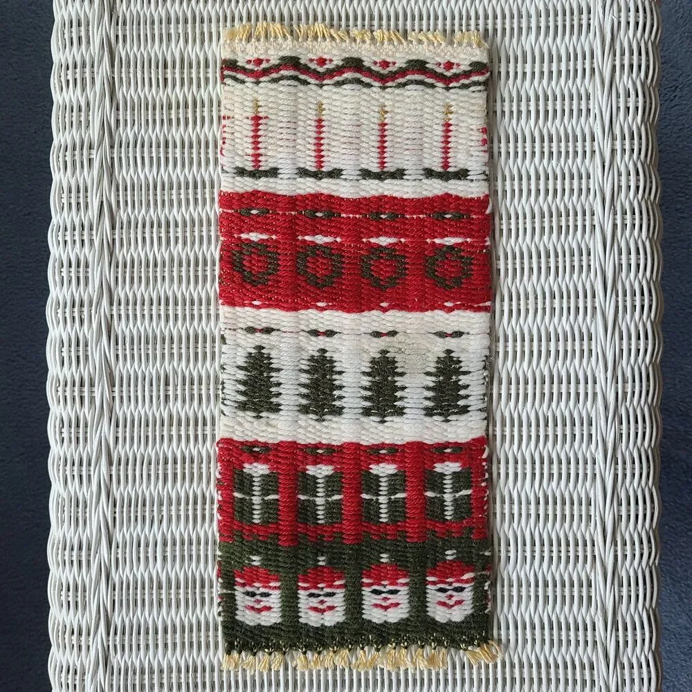 Vintage Artisan Handwoven Christmas Holiday Tapestry Table Decor Or Wall Hanging